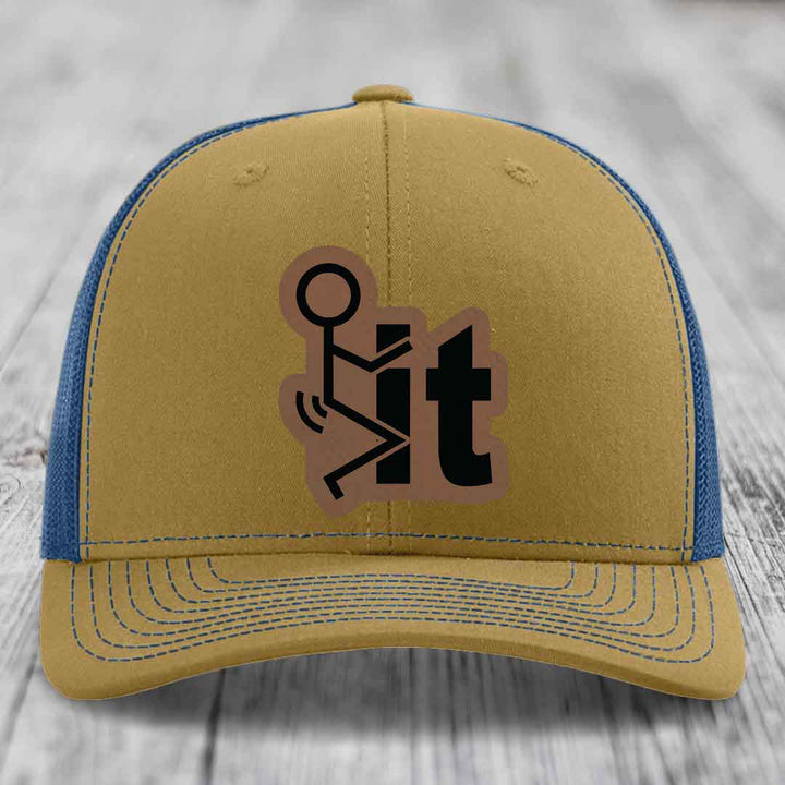 F*ck It - Leather Patch Hat - Dark Brown to Black Patch - Richardson 112 Snapback Trucker Hat
