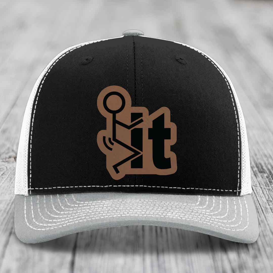 F*ck It - Leather Patch Hat - Dark Brown to Black Patch - Richardson 112 Snapback Trucker Hat