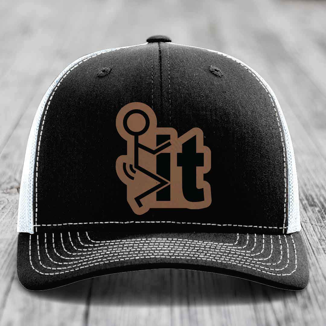 F*ck It - Leather Patch Hat - Dark Brown to Black Patch - Richardson 112 Snapback Trucker Hat