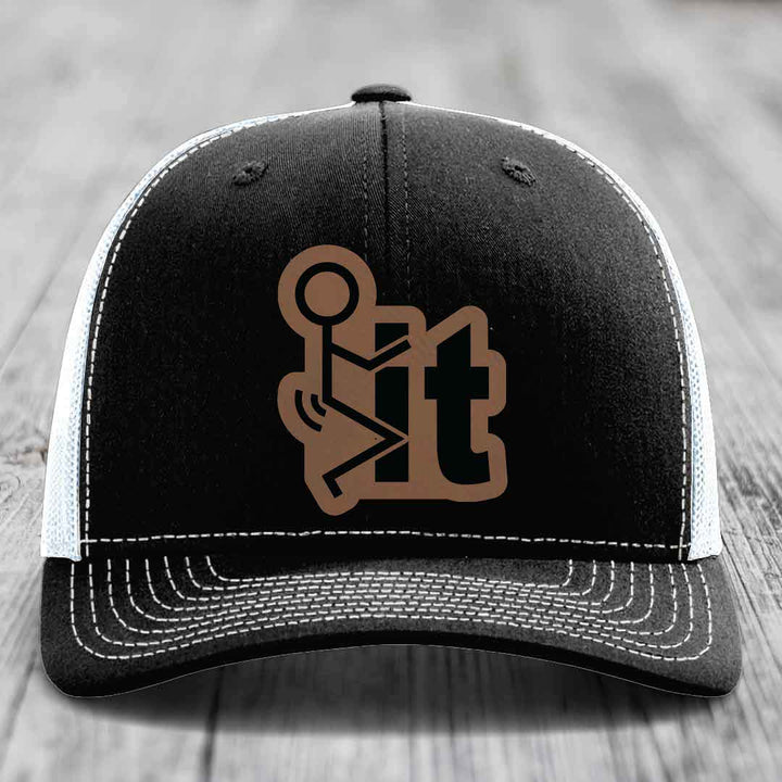 F*ck It - Leather Patch Hat - Dark Brown to Black Patch - Richardson 112 Snapback Trucker Hat