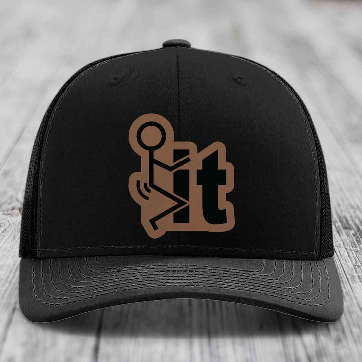 F*ck It - Leather Patch Hat - Dark Brown to Black Patch - Richardson 112 Snapback Trucker Hat