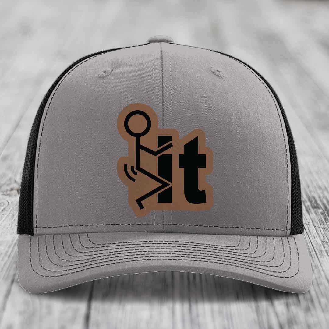 F*ck It - Leather Patch Hat - Dark Brown to Black Patch - Richardson 112 Snapback Trucker Hat