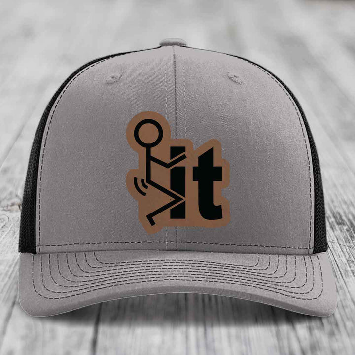 F*ck It - Leather Patch Hat - Dark Brown to Black Patch - Richardson 112 Snapback Trucker Hat