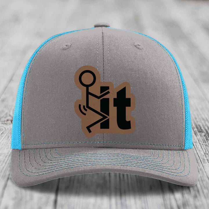 F*ck It - Leather Patch Hat - Dark Brown to Black Patch - Richardson 112 Snapback Trucker Hat