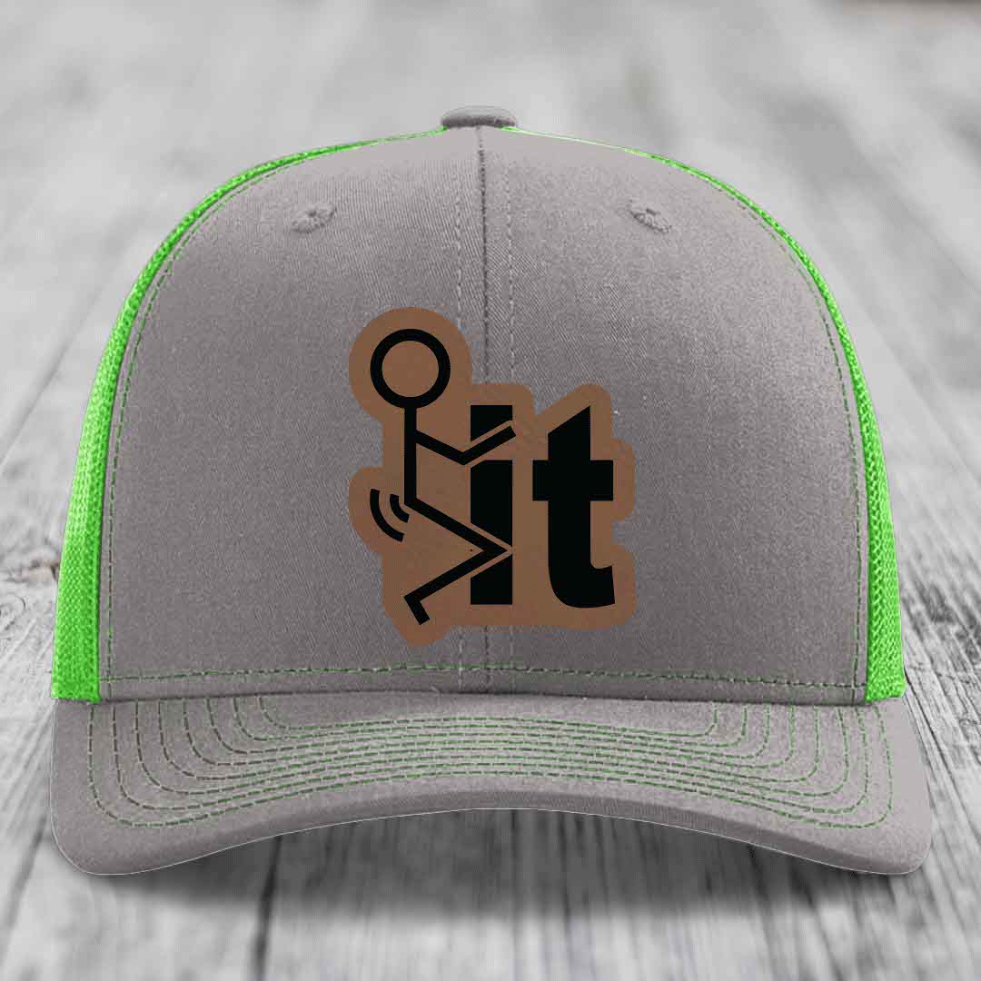 F*ck It - Leather Patch Hat - Dark Brown to Black Patch - Richardson 112 Snapback Trucker Hat