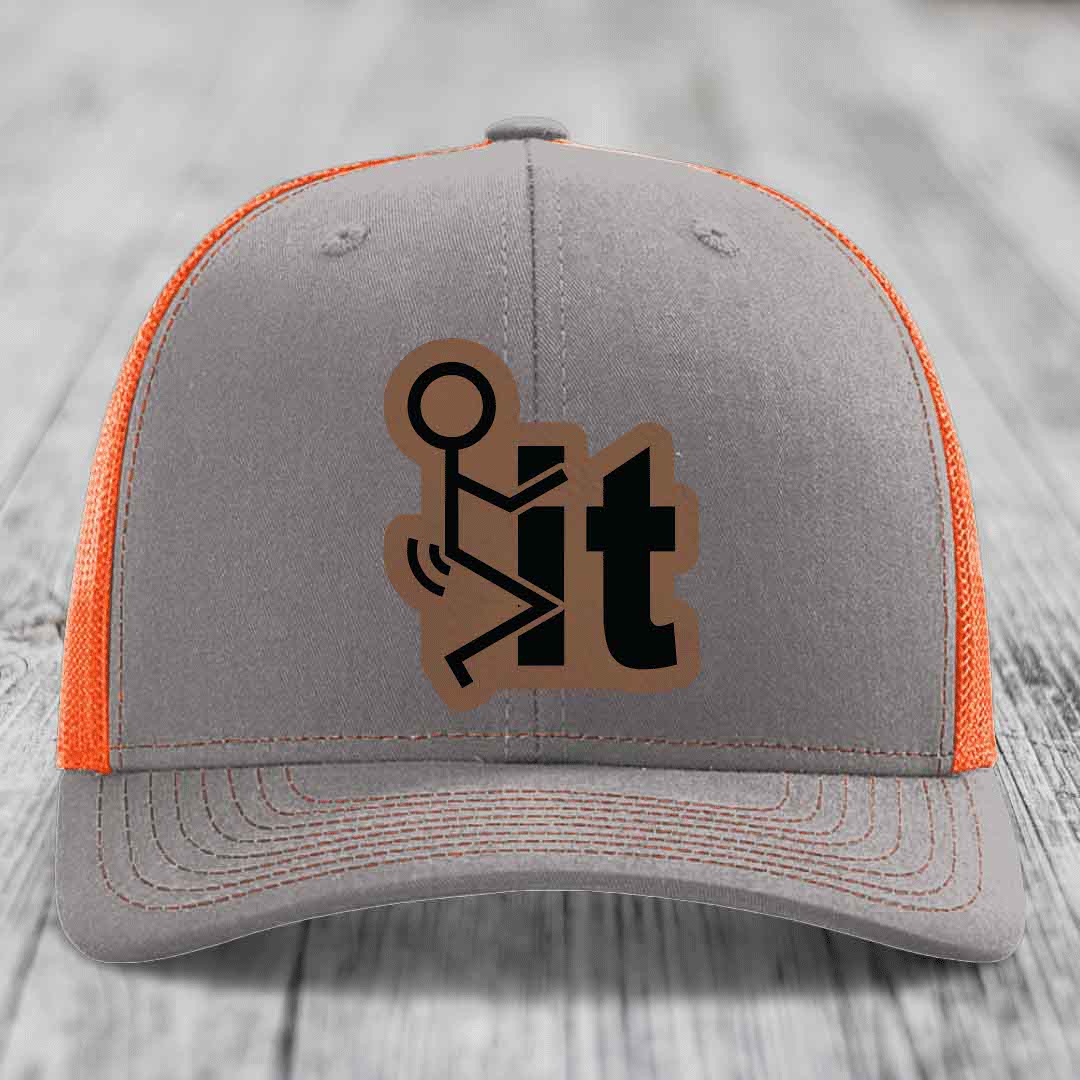 F*ck It - Leather Patch Hat - Dark Brown to Black Patch - Richardson 112 Snapback Trucker Hat