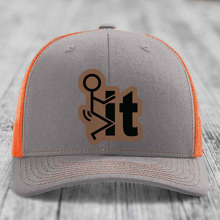 F*ck It - Leather Patch Hat - Dark Brown to Black Patch - Richardson 112 Snapback Trucker Hat