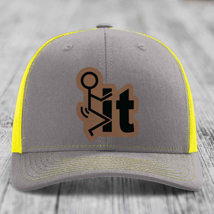 F*ck It - Leather Patch Hat - Dark Brown to Black Patch - Richardson 112 Snapback Trucker Hat