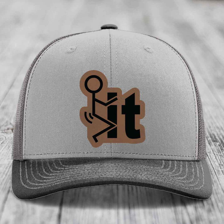F*ck It - Leather Patch Hat - Dark Brown to Black Patch - Richardson 112 Snapback Trucker Hat