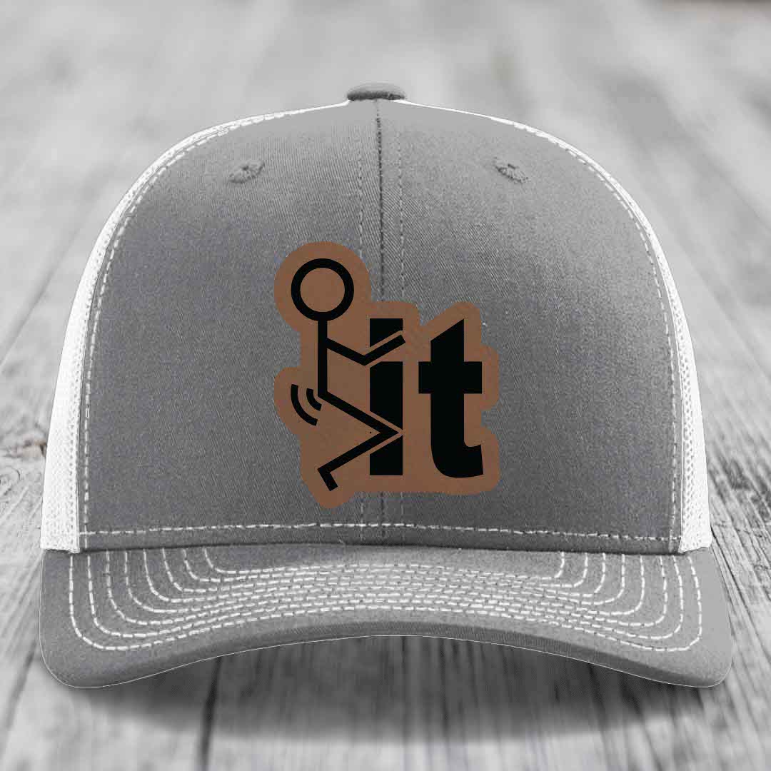 F*ck It - Leather Patch Hat - Dark Brown to Black Patch - Richardson 112 Snapback Trucker Hat