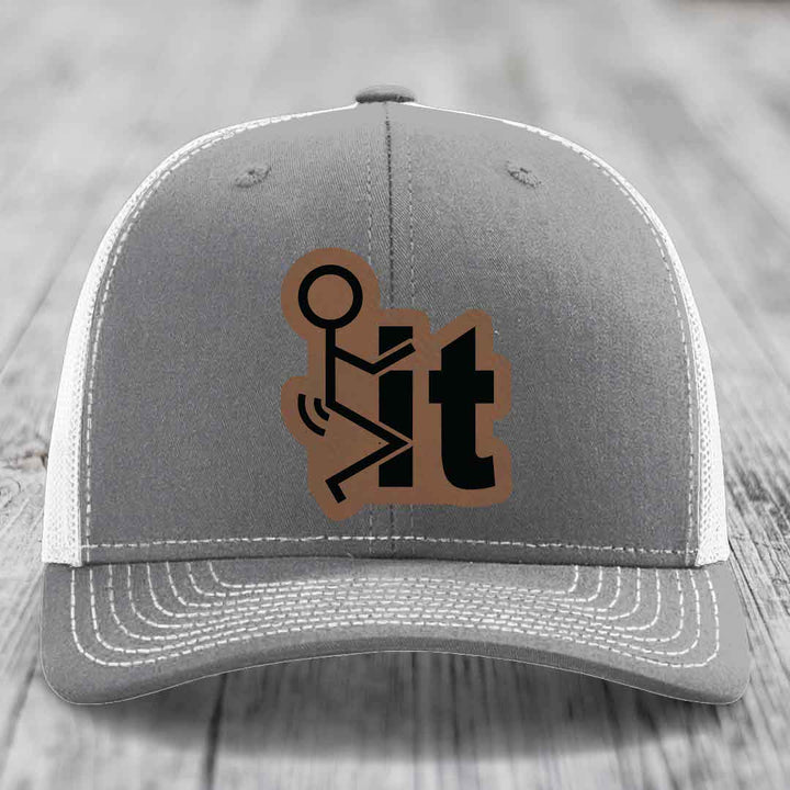 F*ck It - Leather Patch Hat - Dark Brown to Black Patch - Richardson 112 Snapback Trucker Hat