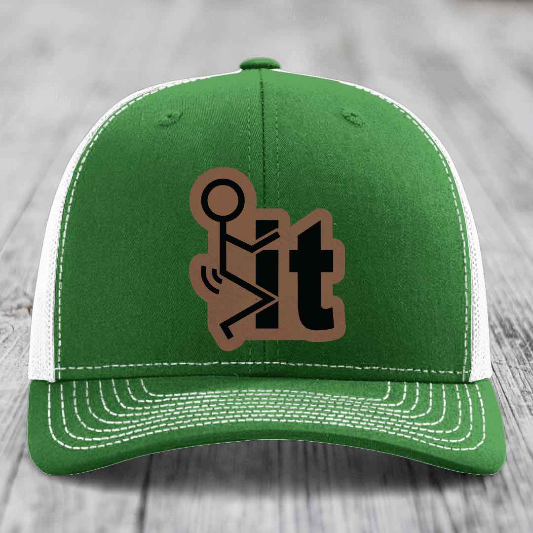F*ck It - Leather Patch Hat - Dark Brown to Black Patch - Richardson 112 Snapback Trucker Hat