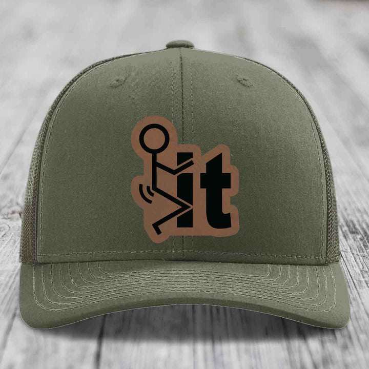 F*ck It - Leather Patch Hat - Dark Brown to Black Patch - Richardson 112 Snapback Trucker Hat