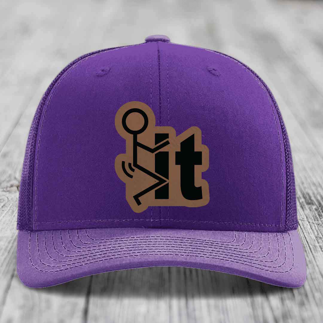 F*ck It - Leather Patch Hat - Dark Brown to Black Patch - Richardson 112 Snapback Trucker Hat