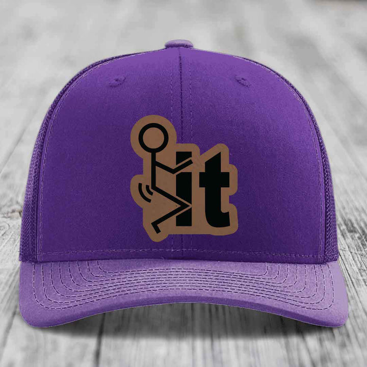 F*ck It - Leather Patch Hat - Dark Brown to Black Patch - Richardson 112 Snapback Trucker Hat