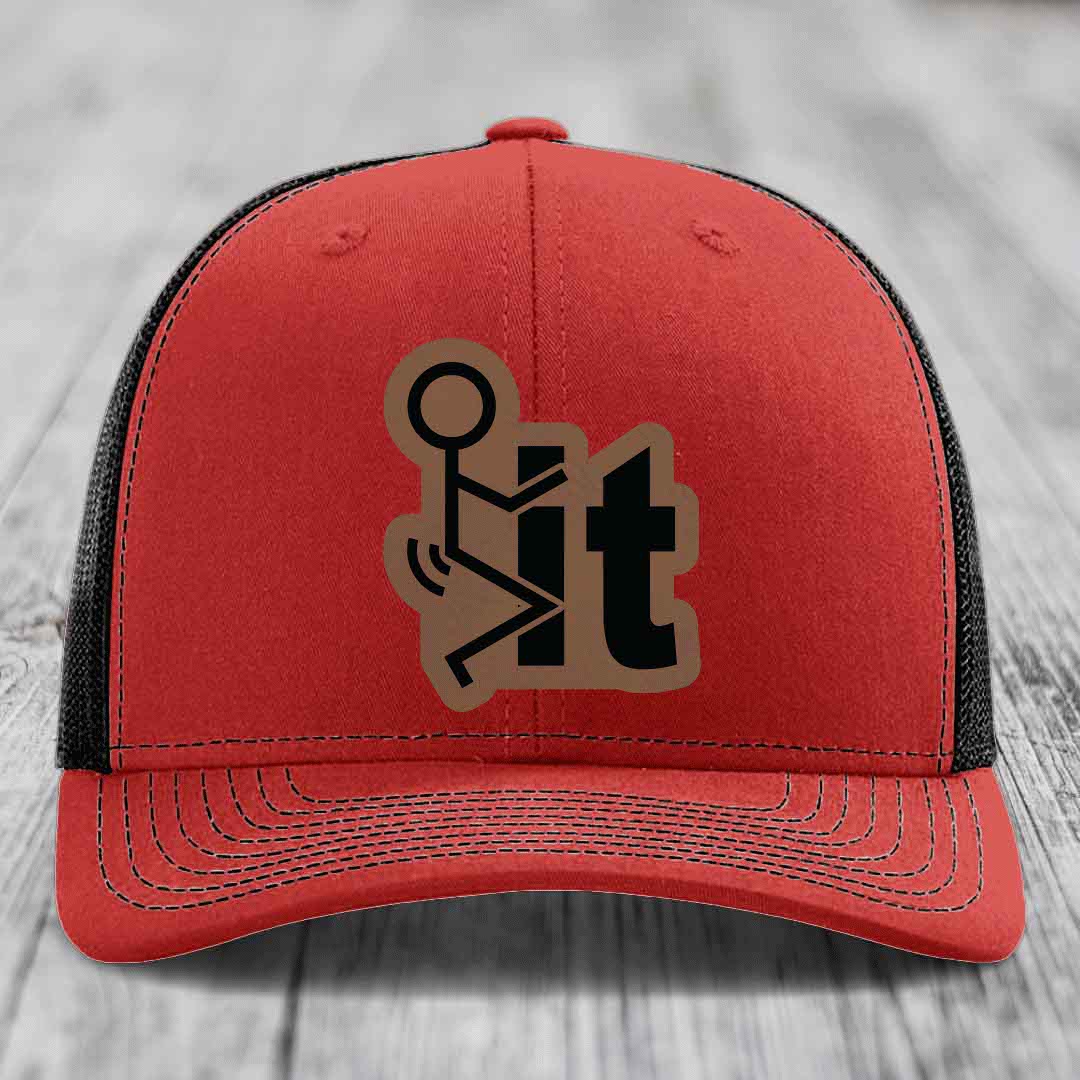 F*ck It - Leather Patch Hat - Dark Brown to Black Patch - Richardson 112 Snapback Trucker Hat