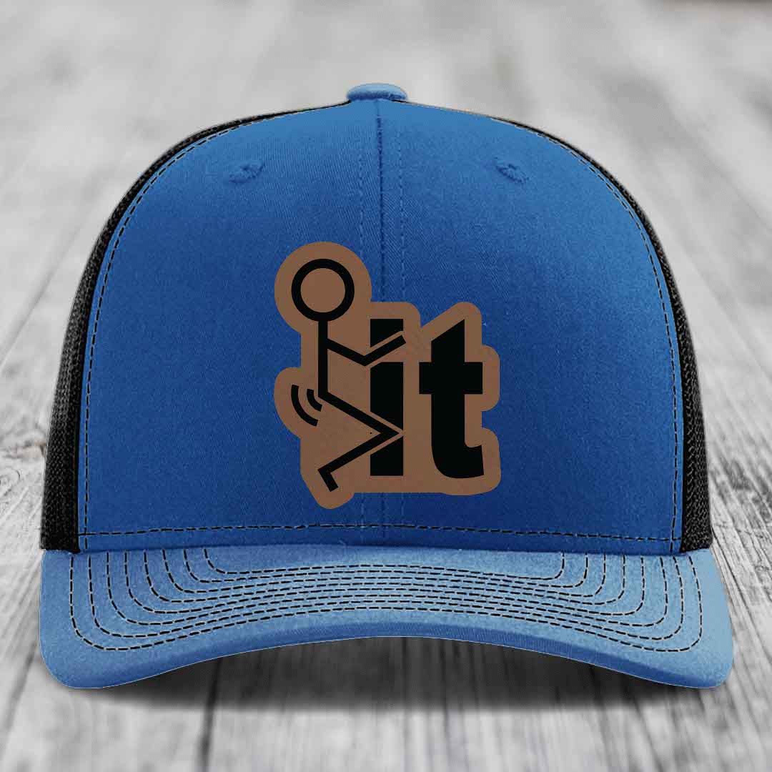 F*ck It - Leather Patch Hat - Dark Brown to Black Patch - Richardson 112 Snapback Trucker Hat