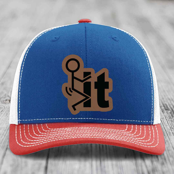 F*ck It - Leather Patch Hat - Dark Brown to Black Patch - Richardson 112 Snapback Trucker Hat