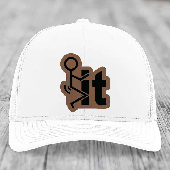 F*ck It - Leather Patch Hat - Dark Brown to Black Patch - Richardson 112 Snapback Trucker Hat