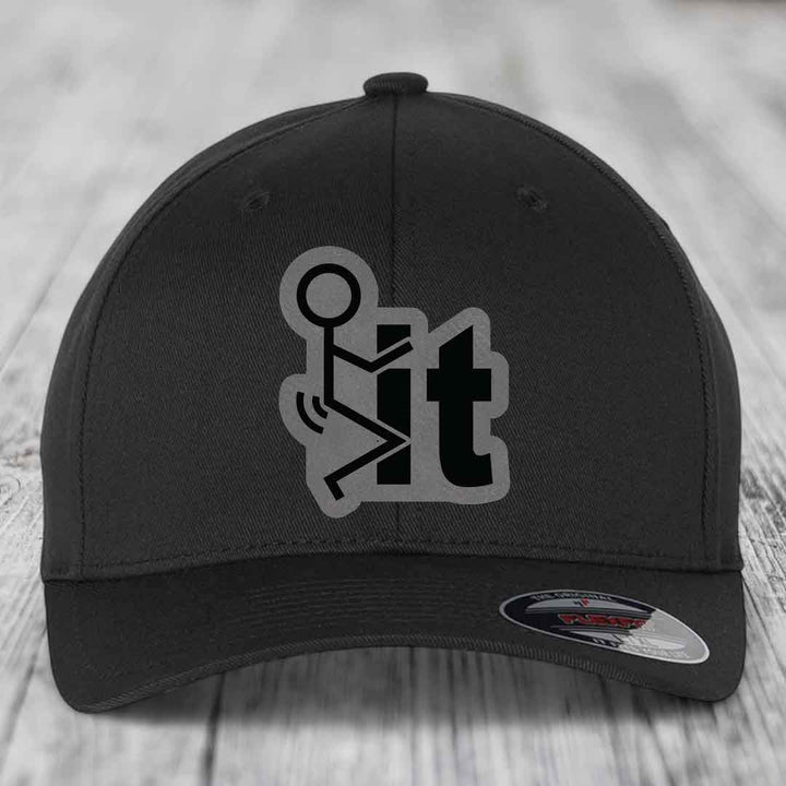 F*ck It - Leather Patch Hat - Grey to Black Patch - Flexfit 6277 Fitted Hat