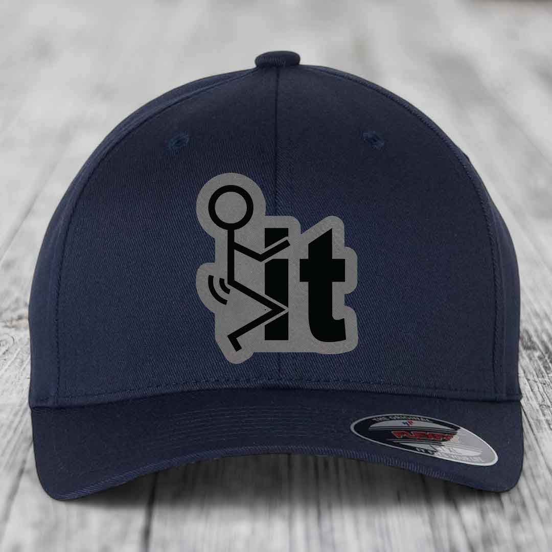Dark blue baseball cap with a grey and black &
