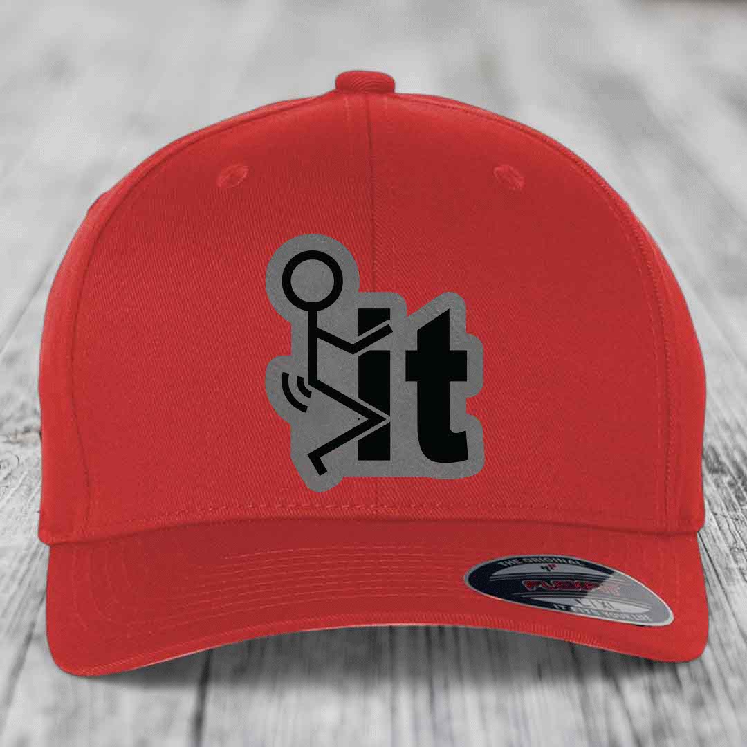 F*ck It - Leather Patch Hat - Grey to Black Patch - Flexfit 6277 Fitted Hat