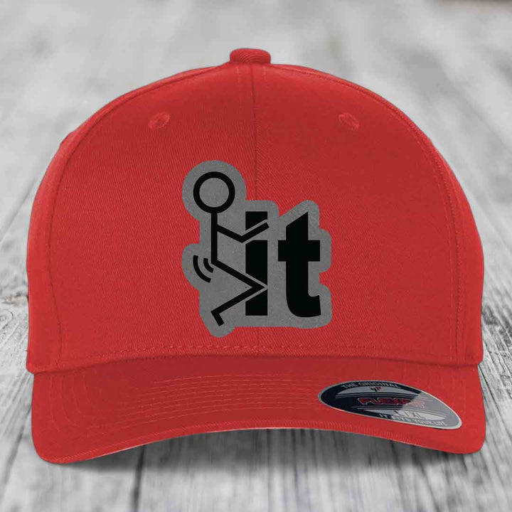 F*ck It - Leather Patch Hat - Grey to Black Patch - Flexfit 6277 Fitted Hat