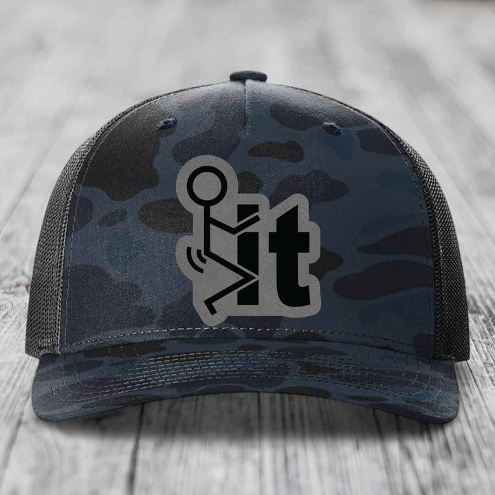 F*ck It - Leather Patch Hat - Grey to Black Patch - Richardson 112PFP Snapback Trucker Hat