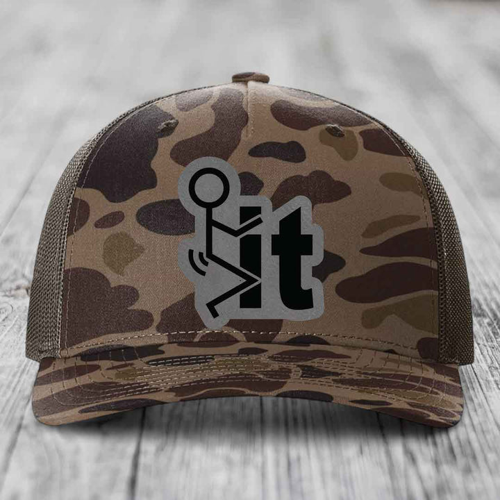 F*ck It - Leather Patch Hat - Grey to Black Patch - Richardson 112PFP Snapback Trucker Hat