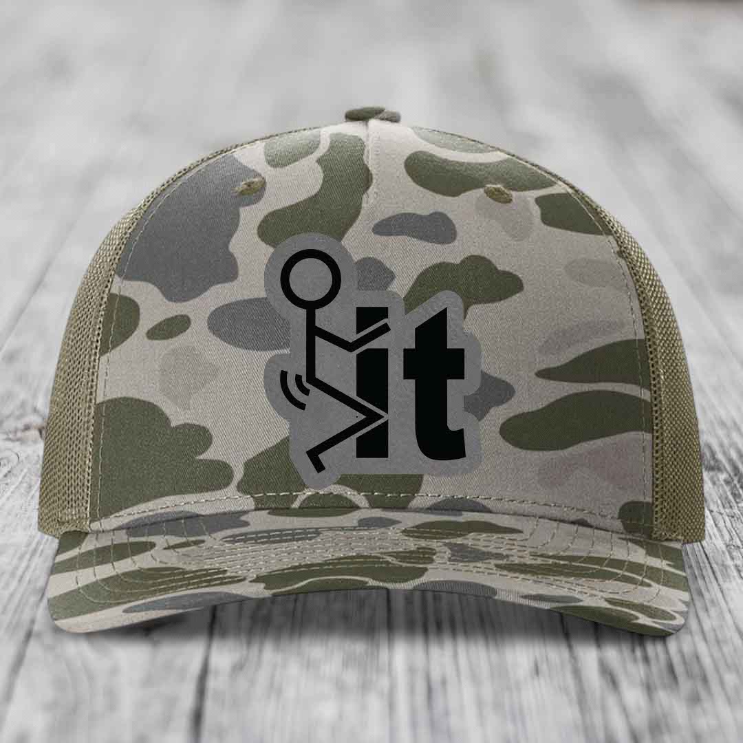 F*ck It - Leather Patch Hat - Grey to Black Patch - Richardson 112PFP Snapback Trucker Hat