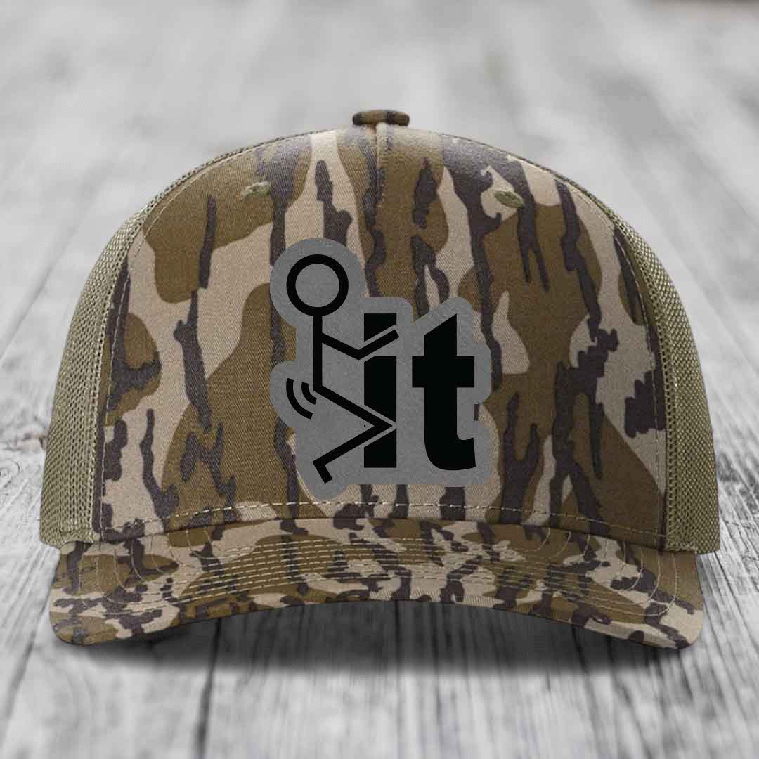 F*ck It - Leather Patch Hat - Grey to Black Patch - Richardson 112PFP Snapback Trucker Hat