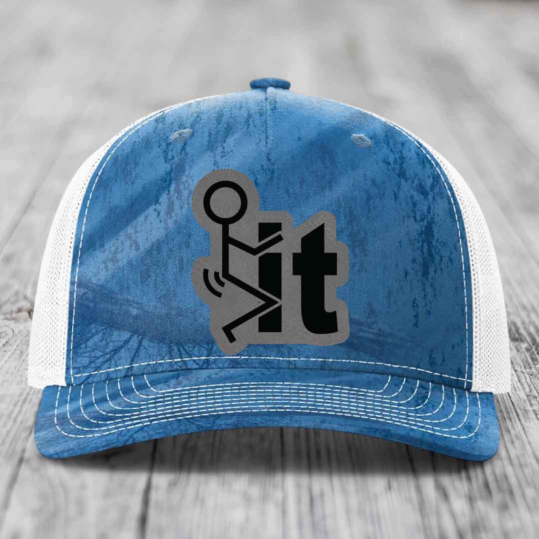 F*ck It - Leather Patch Hat - Grey to Black Patch - Richardson 112PFP Snapback Trucker Hat