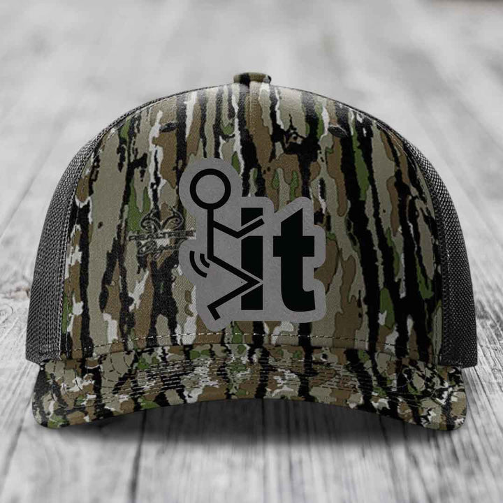 F*ck It - Leather Patch Hat - Grey to Black Patch - Richardson 112PFP Snapback Trucker Hat