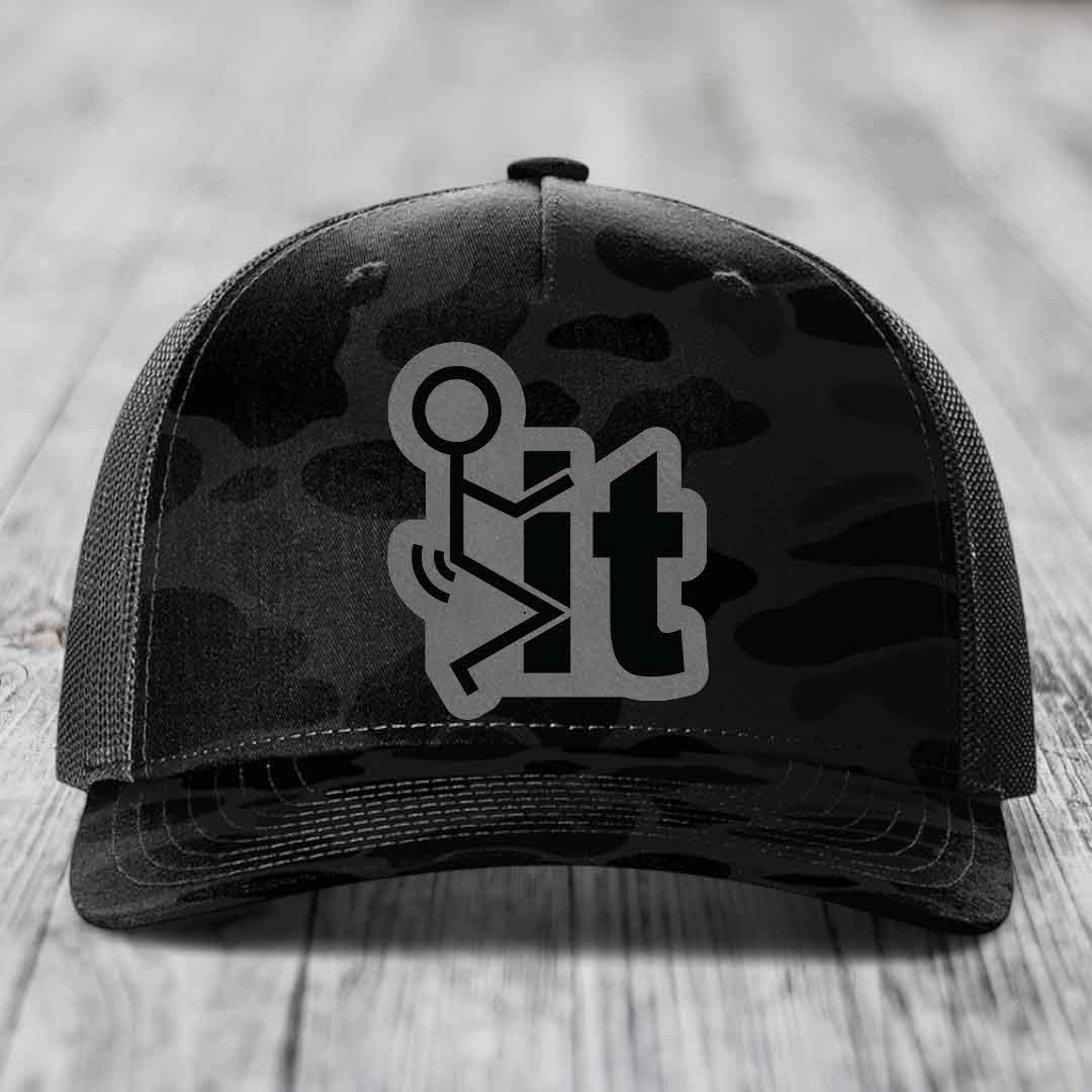 F*ck It - Leather Patch Hat - Grey to Black Patch - Richardson 112PFP Snapback Trucker Hat