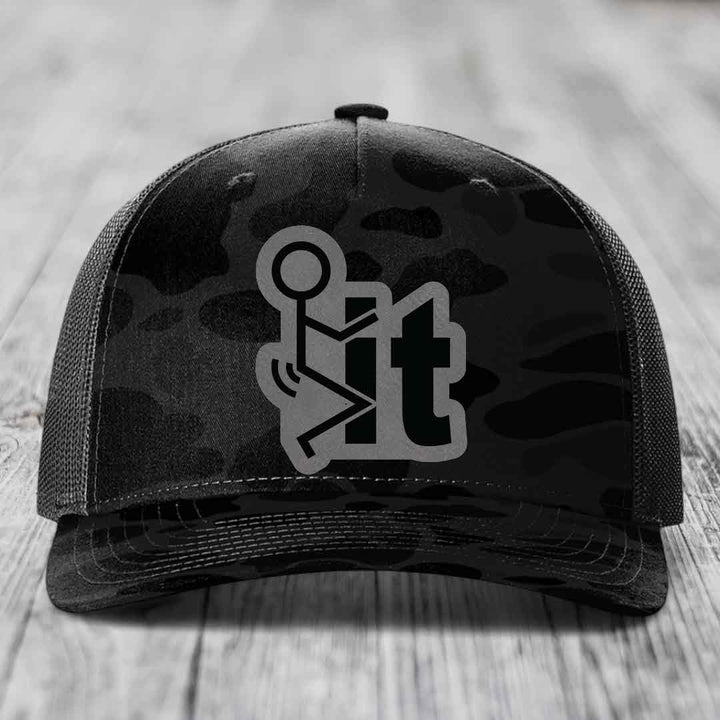 F*ck It - Leather Patch Hat - Grey to Black Patch - Richardson 112PFP Snapback Trucker Hat