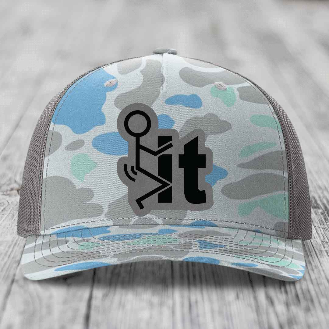 F*ck It - Leather Patch Hat - Grey to Black Patch - Richardson 112PFP Snapback Trucker Hat