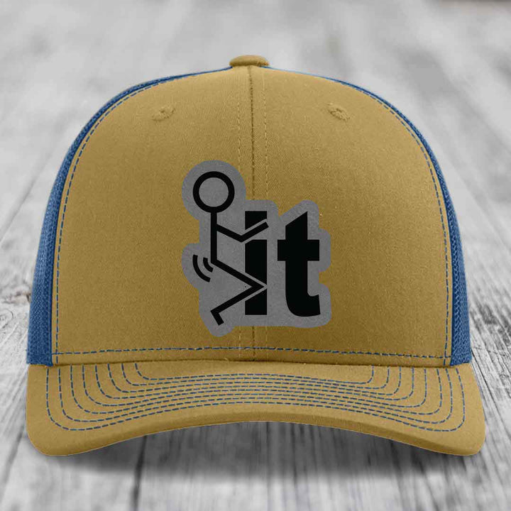 F*ck It - Leather Patch Hat - Grey to Black Patch - Richardson 112 Snapback Trucker Hat