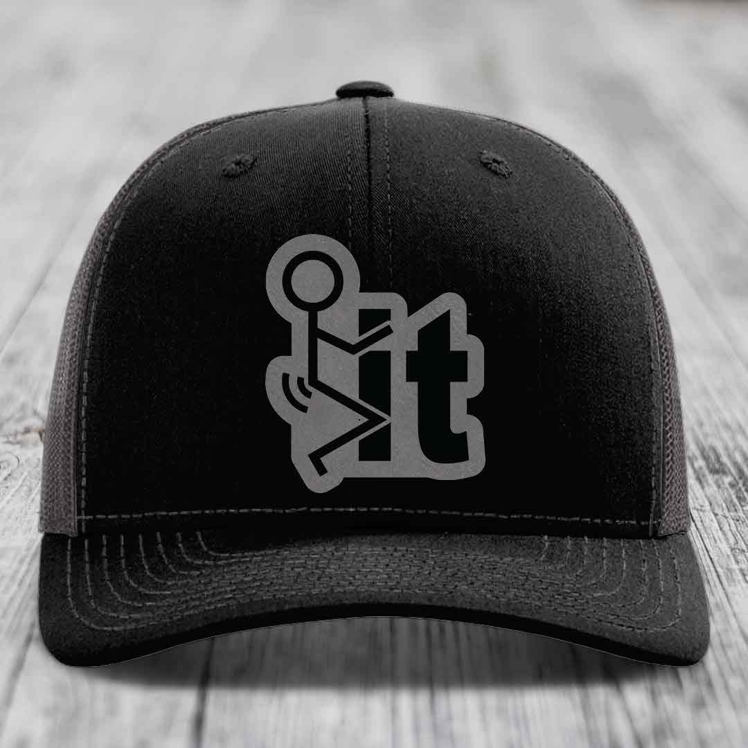 F*ck It - Leather Patch Hat - Grey to Black Patch - Richardson 112 Snapback Trucker Hat
