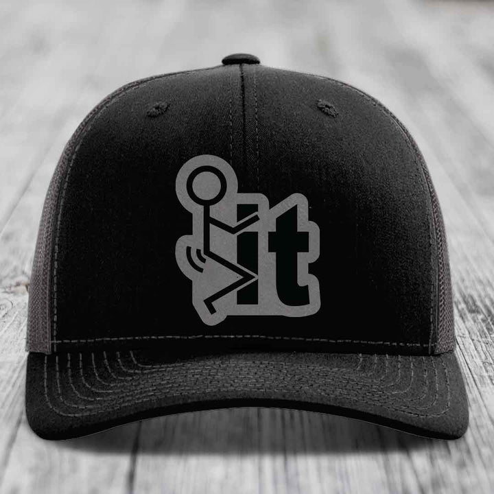 F*ck It - Leather Patch Hat - Grey to Black Patch - Richardson 112 Snapback Trucker Hat