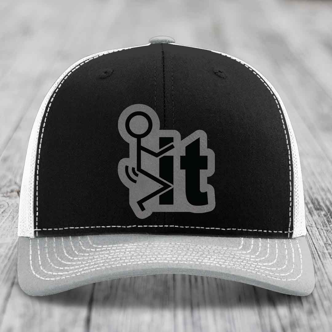 F*ck It - Leather Patch Hat - Grey to Black Patch - Richardson 112 Snapback Trucker Hat