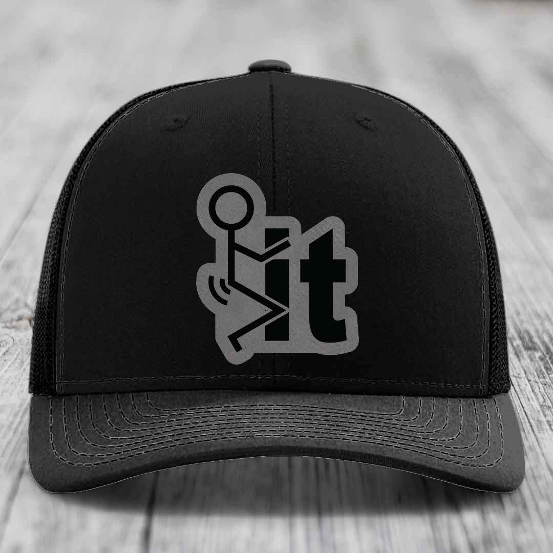 F*ck It - Leather Patch Hat - Grey to Black Patch - Richardson 112 Snapback Trucker Hat