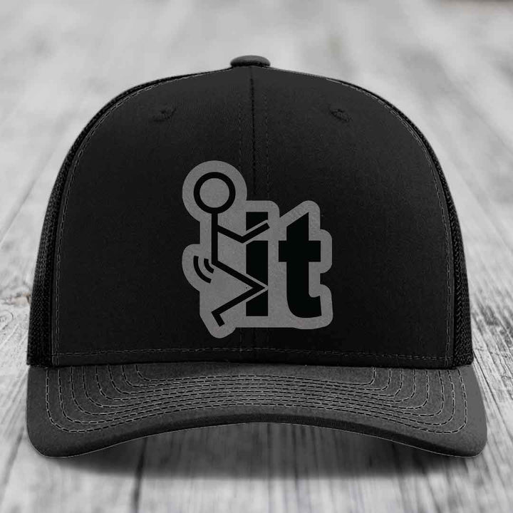 F*ck It - Leather Patch Hat - Grey to Black Patch - Richardson 112 Snapback Trucker Hat