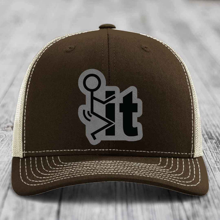 F*ck It - Leather Patch Hat - Grey to Black Patch - Richardson 112 Snapback Trucker Hat