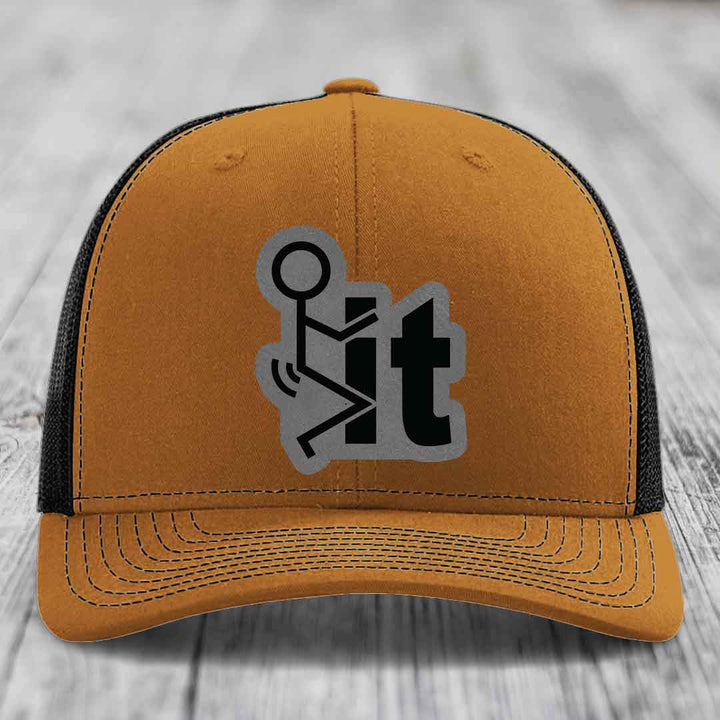 F*ck It - Leather Patch Hat - Grey to Black Patch - Richardson 112 Snapback Trucker Hat