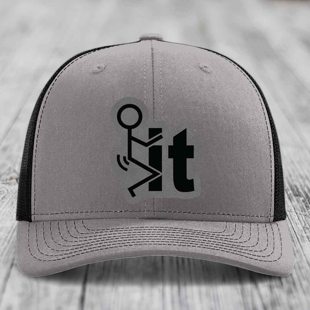 F*ck It - Leather Patch Hat - Grey to Black Patch - Richardson 112 Snapback Trucker Hat