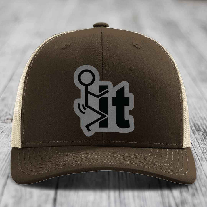 F*ck It - Leather Patch Hat - Grey to Black Patch - Richardson 112 Snapback Trucker Hat