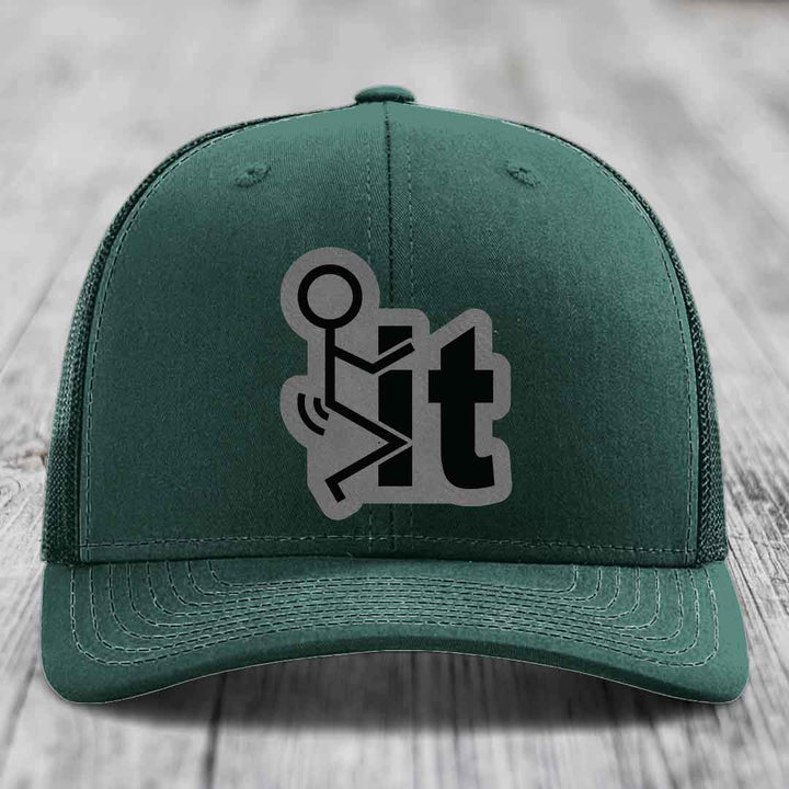 F*ck It - Leather Patch Hat - Grey to Black Patch - Richardson 112 Snapback Trucker Hat