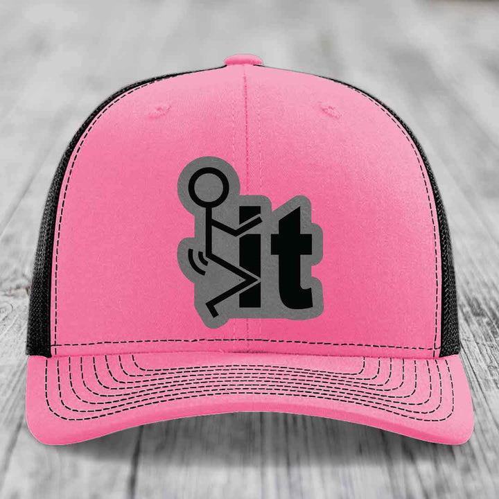 F*ck It - Leather Patch Hat - Grey to Black Patch - Richardson 112 Snapback Trucker Hat