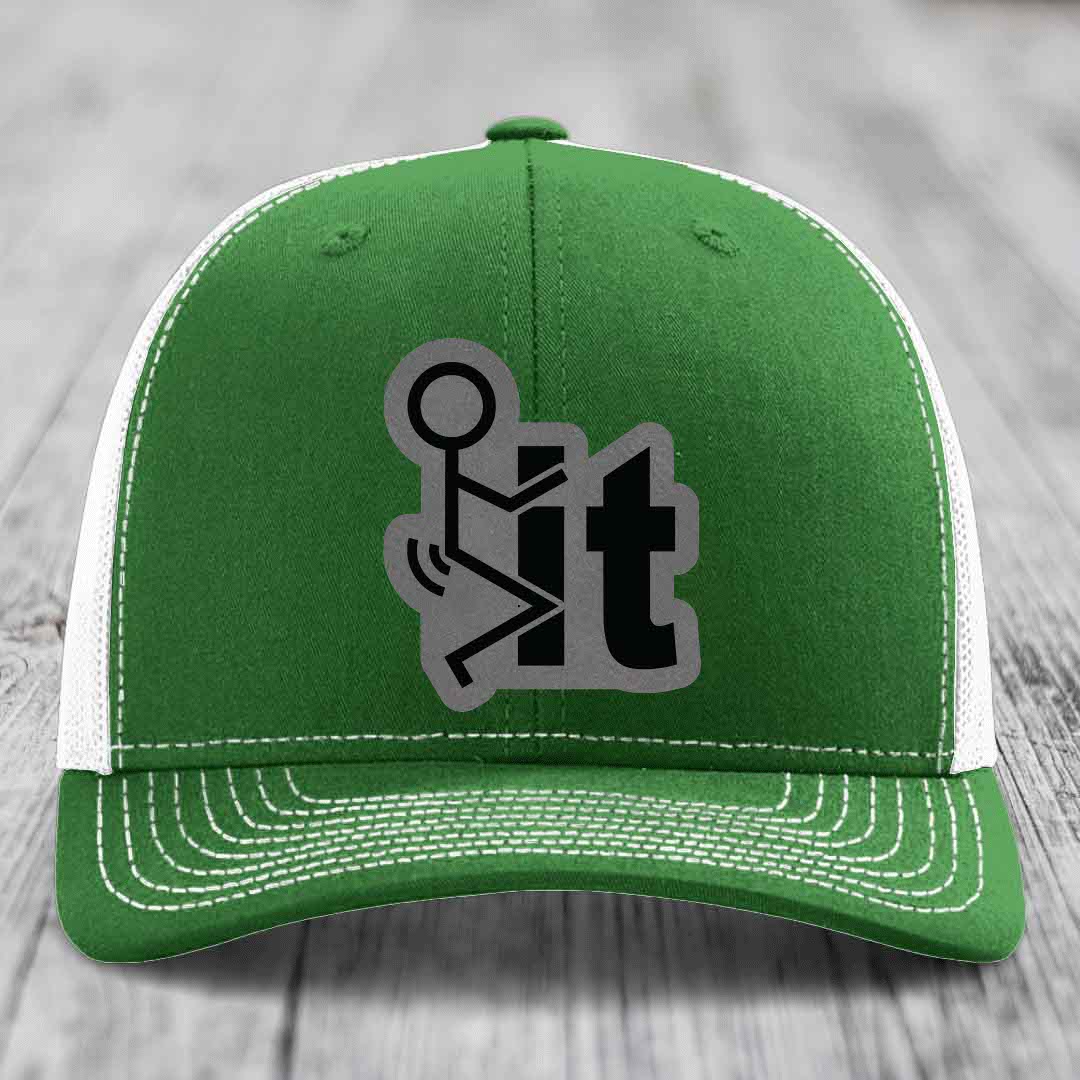 F*ck It - Leather Patch Hat - Grey to Black Patch - Richardson 112 Snapback Trucker Hat