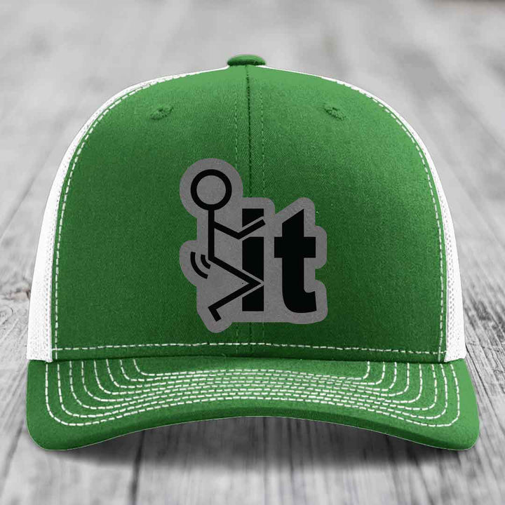 F*ck It - Leather Patch Hat - Grey to Black Patch - Richardson 112 Snapback Trucker Hat